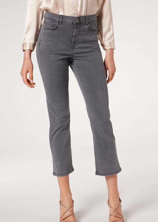 Ženske kavbojke calzedonia eco light z razširjenim denimom v sivi barvi