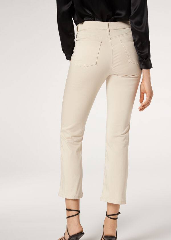 Ženske kavbojke calzedonia eco light flared cropped denim rjavebež barve