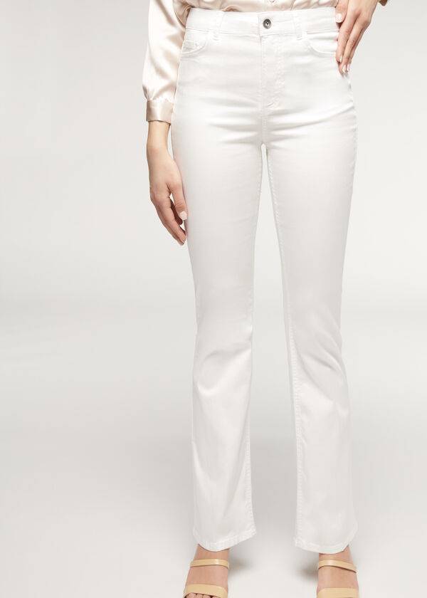 Ženske kavbojke calzedonia eco light flared denim bele barve