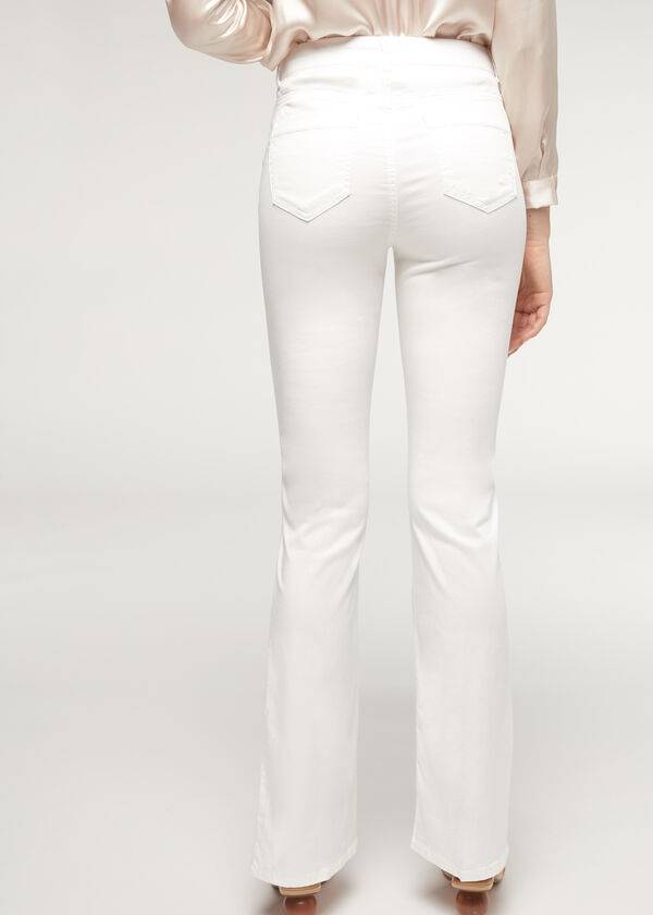 Ženske kavbojke calzedonia eco light flared denim bele barve