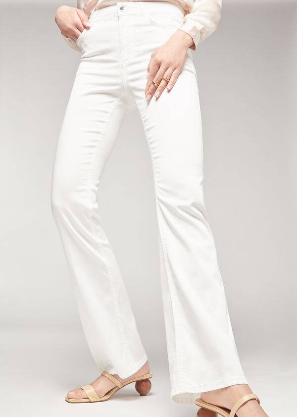 Ženske kavbojke calzedonia eco light flared denim bele barve