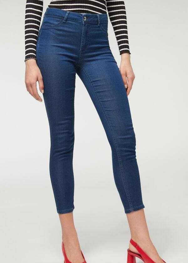 Ženske kavbojke calzedonia eco light push up denim mornarsko modre