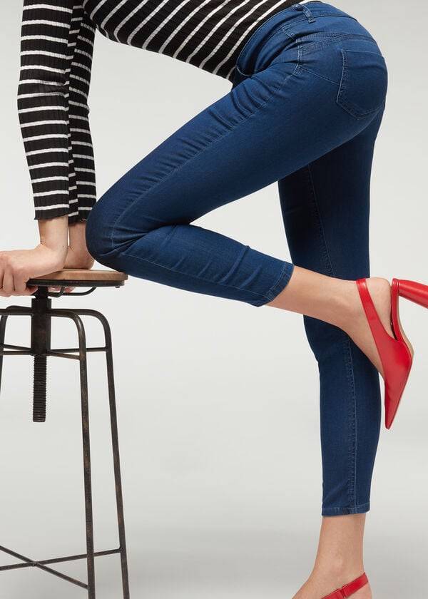 Ženske kavbojke calzedonia eco light push up denim mornarsko modre