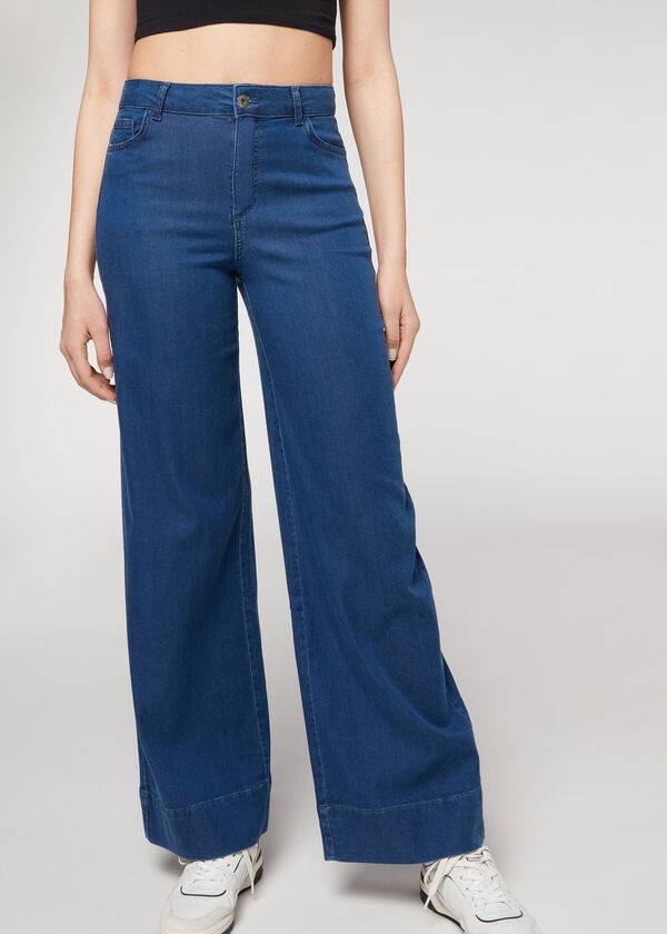 calzedonia eco palazzo ženske jeans mornarsko modre barve