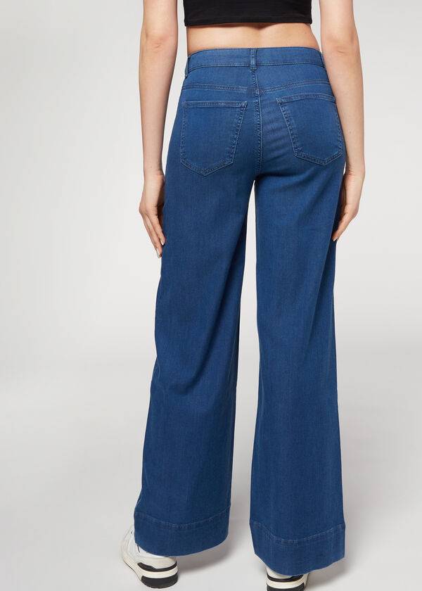 calzedonia eco palazzo ženske jeans mornarsko modre barve