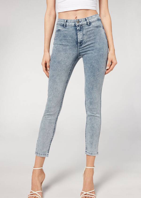 Ženske modre oprijete push-up kavbojke calzedonia faded