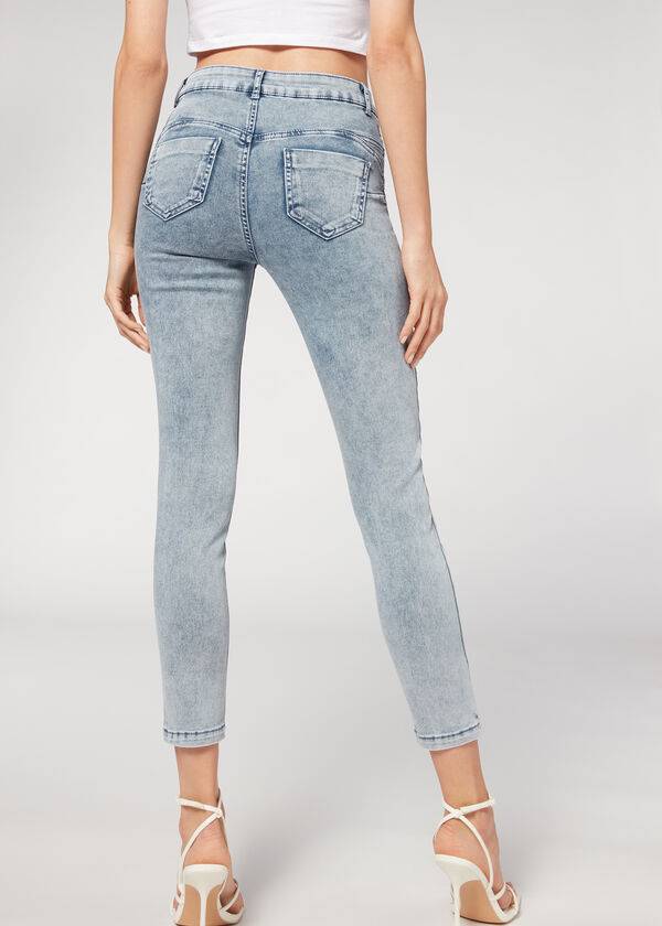 Ženske modre oprijete push-up kavbojke calzedonia faded