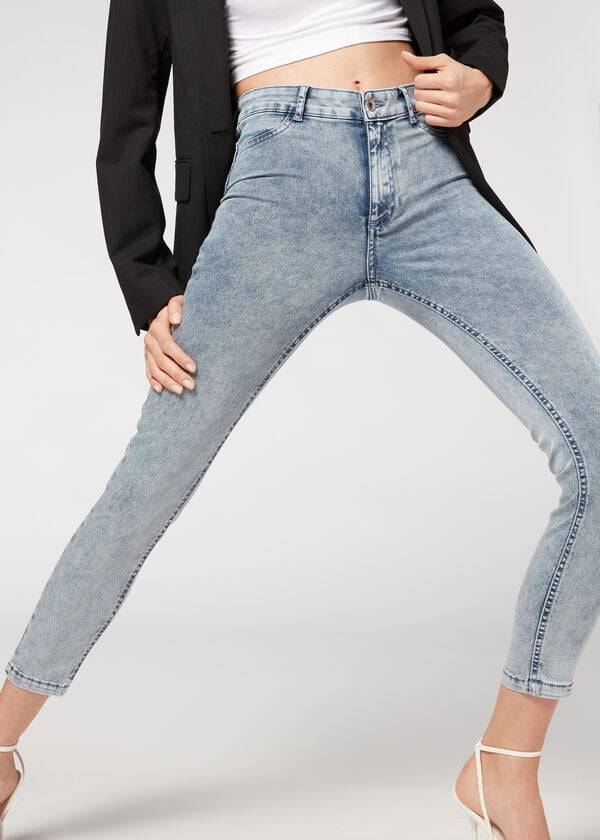 Ženske modre oprijete push-up kavbojke calzedonia faded