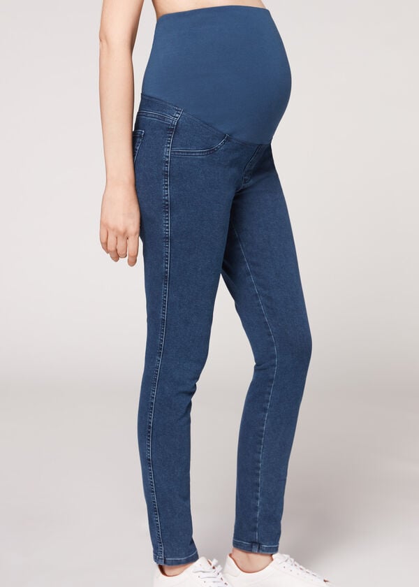 Ženske kavbojke za nosečnice calzedonia modre barve