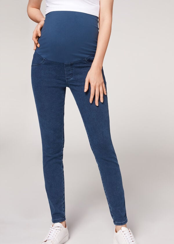 Ženske kavbojke za nosečnice calzedonia modre barve