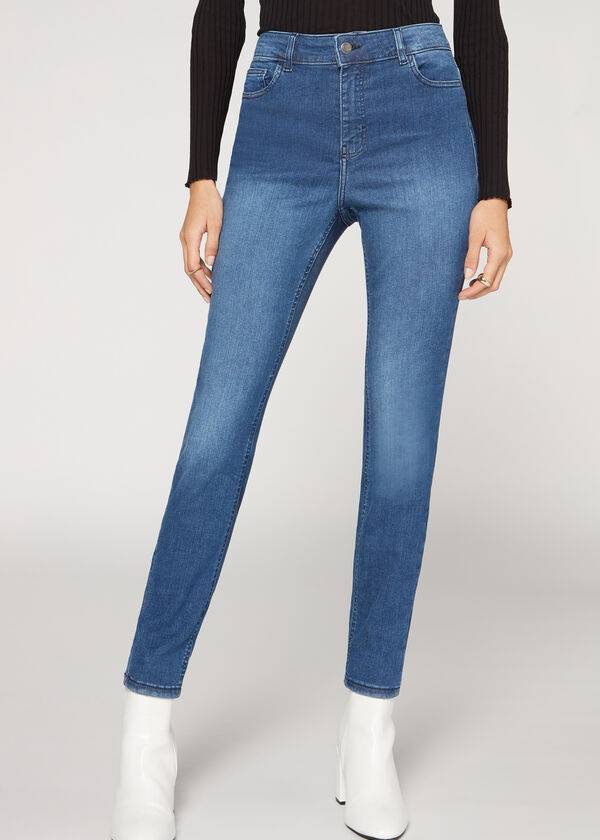Ženske kavbojke calzedonia super flex denim z visokim pasom super tanke modre