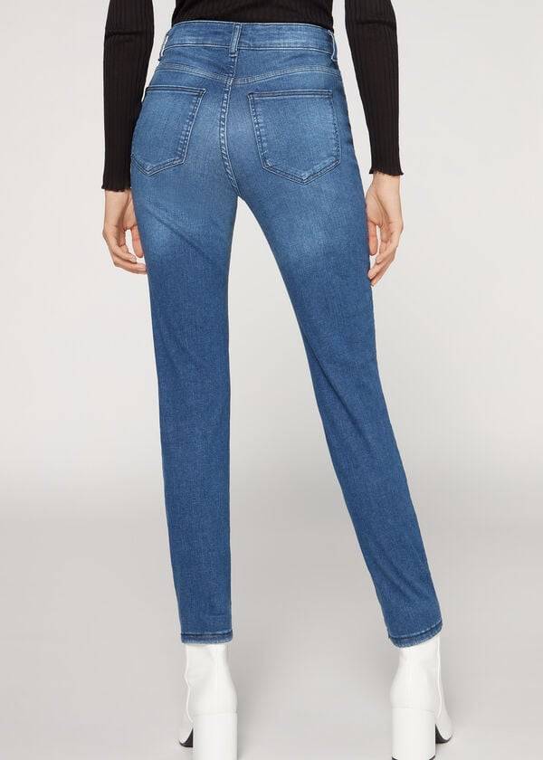 Ženske kavbojke calzedonia super flex denim z visokim pasom super tanke modre