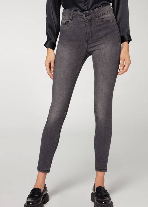 Ženske kavbojke calzedonia super flex denim z visokim pasom super tanke sive