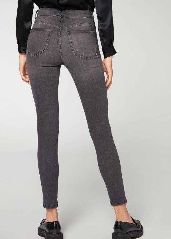 Ženske kavbojke calzedonia super flex denim z visokim pasom super tanke sive