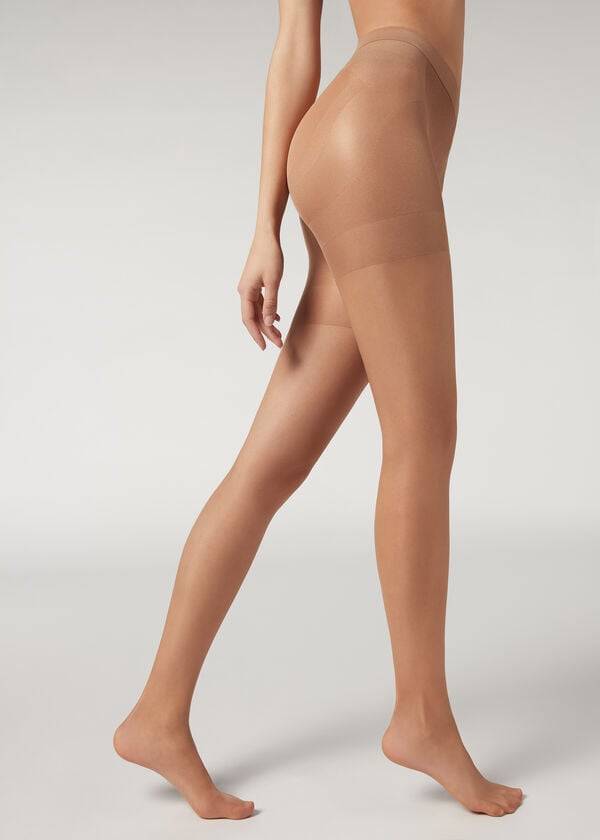 rjave prosojne ženske pajkice calzedonia 15 denier total shaper