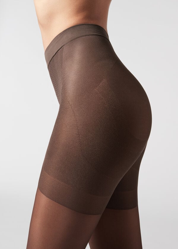 Ženski calzedonia 30 denier total shaper prosojni oprijeti kavnasti