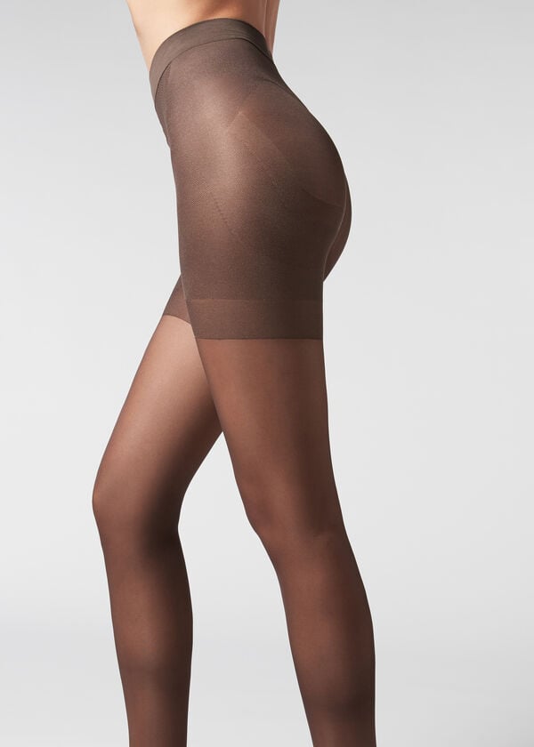 Ženski calzedonia 30 denier total shaper prosojni oprijeti kavnasti