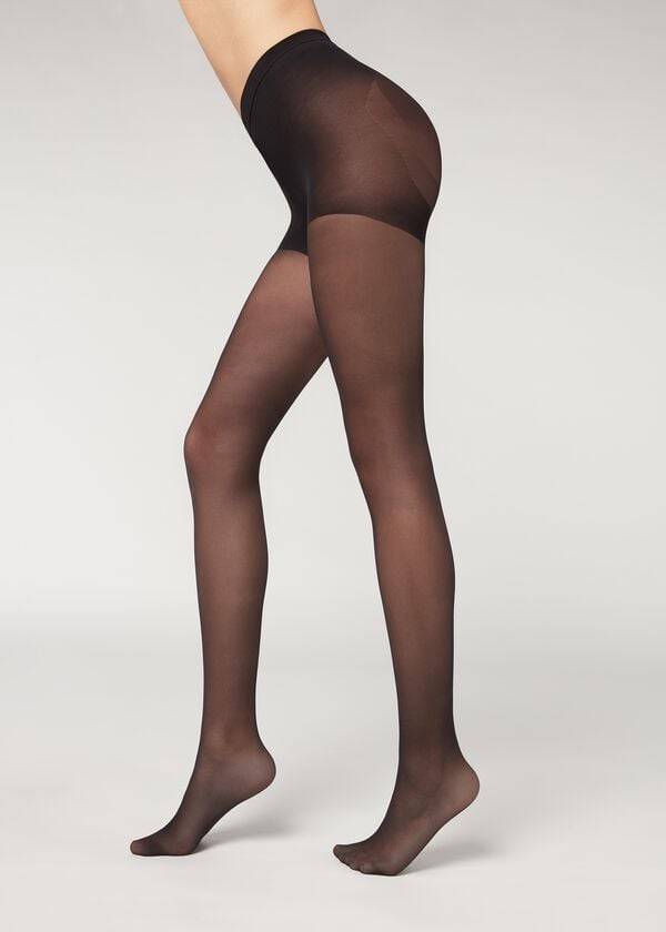 calzedonia 30 denier total shaper prosojne seksi ženske pajkice črne barve