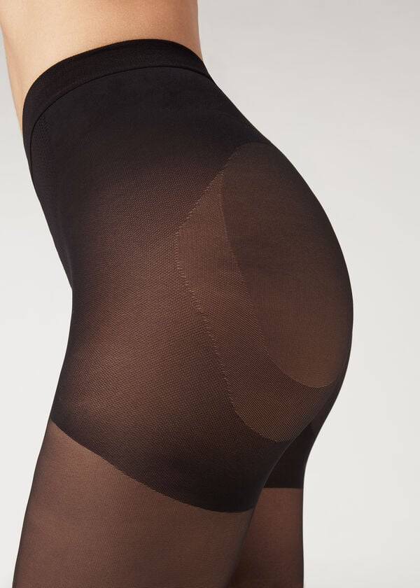 calzedonia 30 denier total shaper prosojne seksi ženske pajkice črne barve