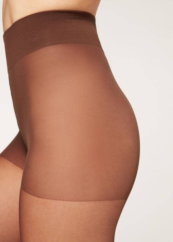 Ženske oprijete hlače calzedonia 40 denier action srednje prosojne barva kava