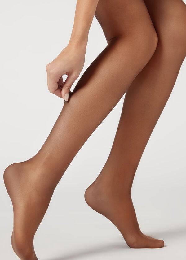 Ženske oprijete hlače calzedonia 40 denier action srednje prosojne barva kava
