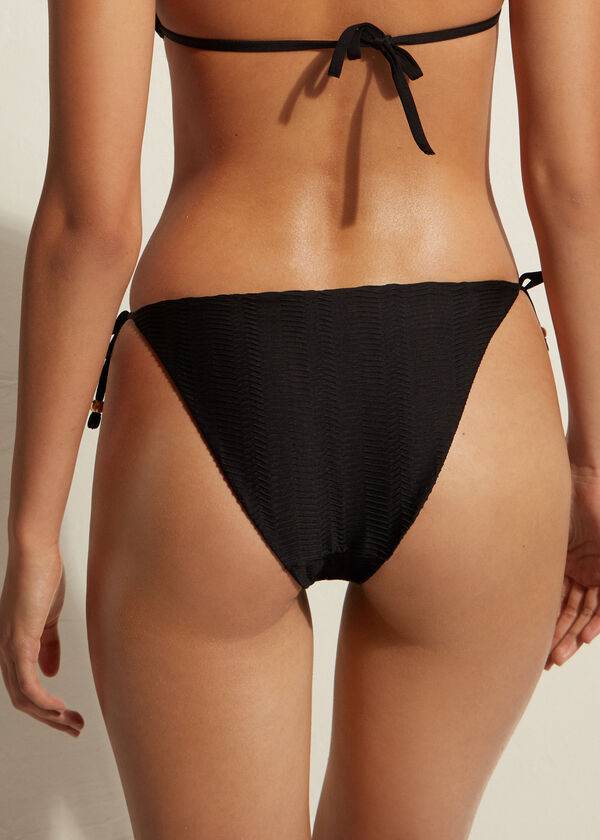 Ženski bikini spodnji del calzedonia chevron string casablanca črne barve