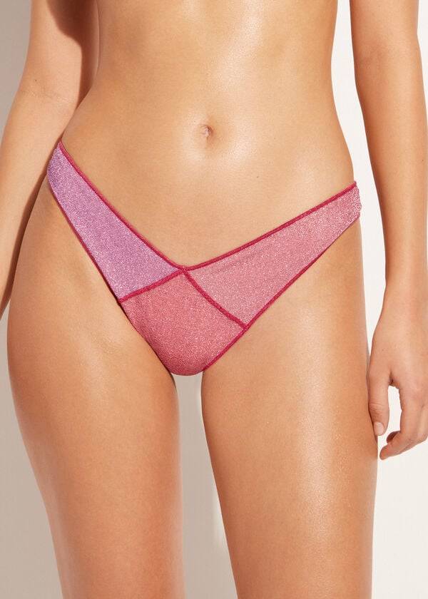 Ženski bikini spodnji del calzedonia z visokim izrezom brazilski lamé lisbona roza