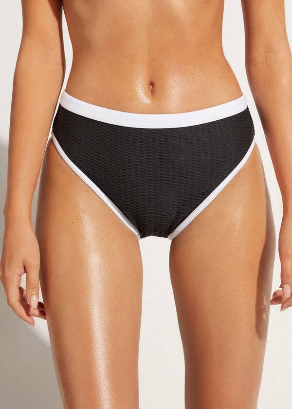 Ženski bikini spodnji del calzedonia z visokim pasom coimbra črnobel