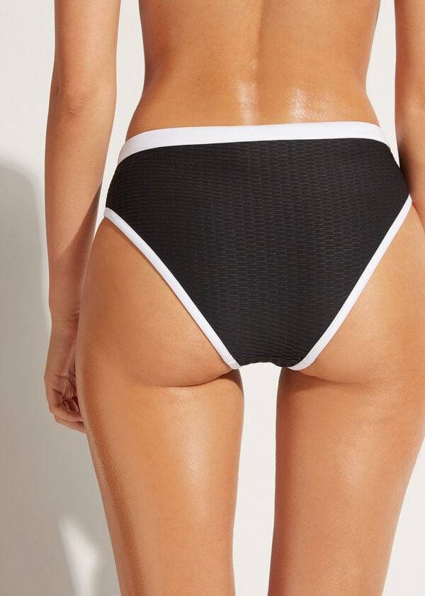 Ženski bikini spodnji del calzedonia z visokim pasom coimbra črnobel