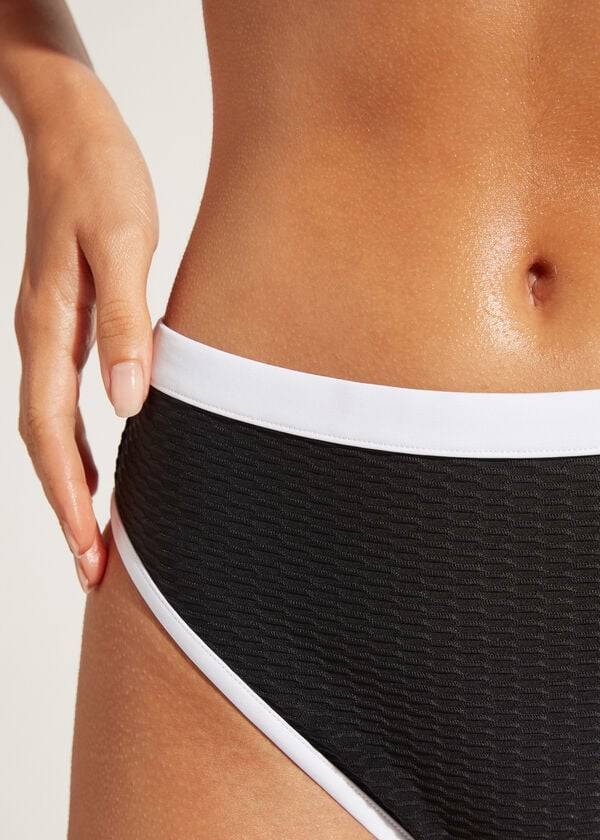 Ženski bikini spodnji del calzedonia z visokim pasom coimbra črnobel