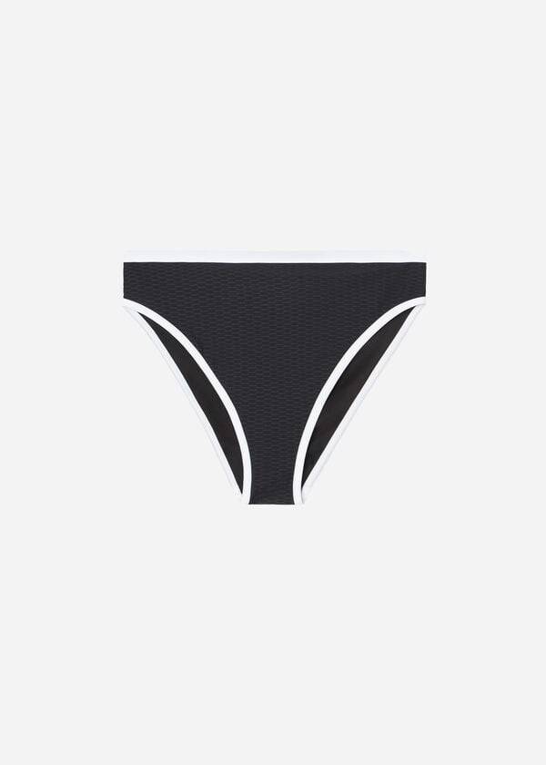 Ženski bikini spodnji del calzedonia z visokim pasom coimbra črnobel