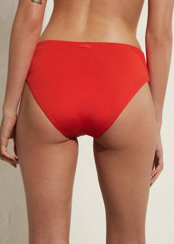 Ženski bikini spodnji del calzedonia z visokim pasom eko rdeč