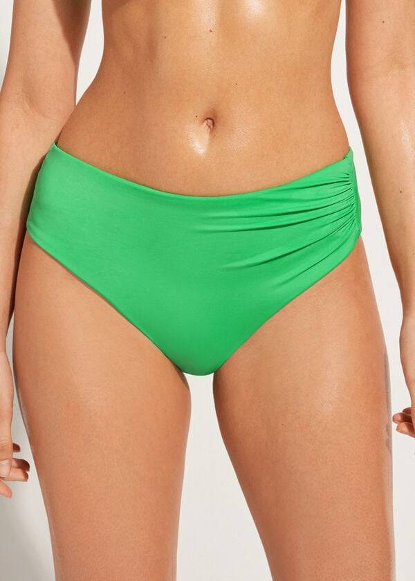 Ženski bikini spodnji del calzedonia z visokim pasom eko zelene barve