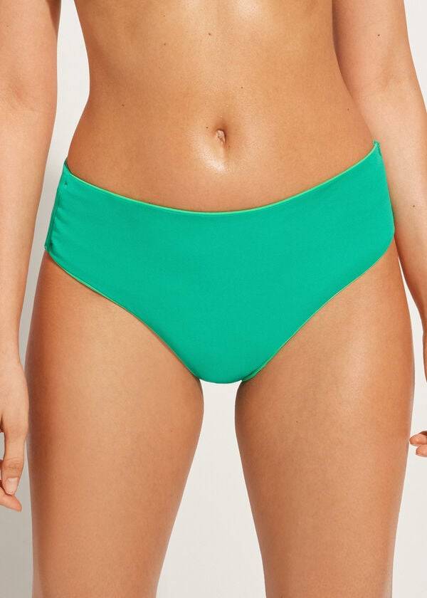 Ženski bikini spodnji del calzedonia z visokim pasom eko zelene barve