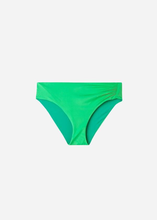 Ženski bikini spodnji del calzedonia z visokim pasom eko zelene barve