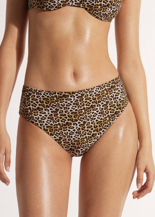 rjavi ženski bikini spodnji del z visokim pasom calzedonia malindi