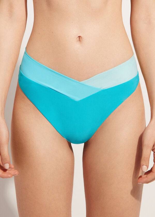 Ženski bikini spodnji del calzedonia z visokim izrezom brazilski azzorre turkizno zelen