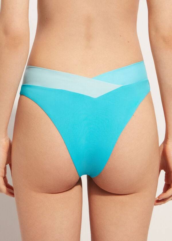 Ženski bikini spodnji del calzedonia z visokim izrezom brazilski azzorre turkizno zelen