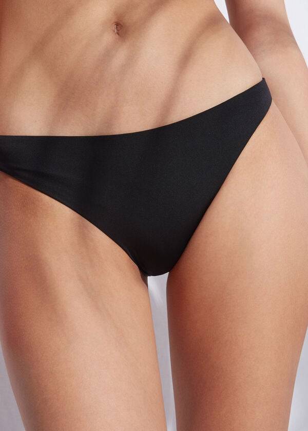 Ženski spodnji del bikinija calzedonia indonesia eco z nizkim pasom črne barve