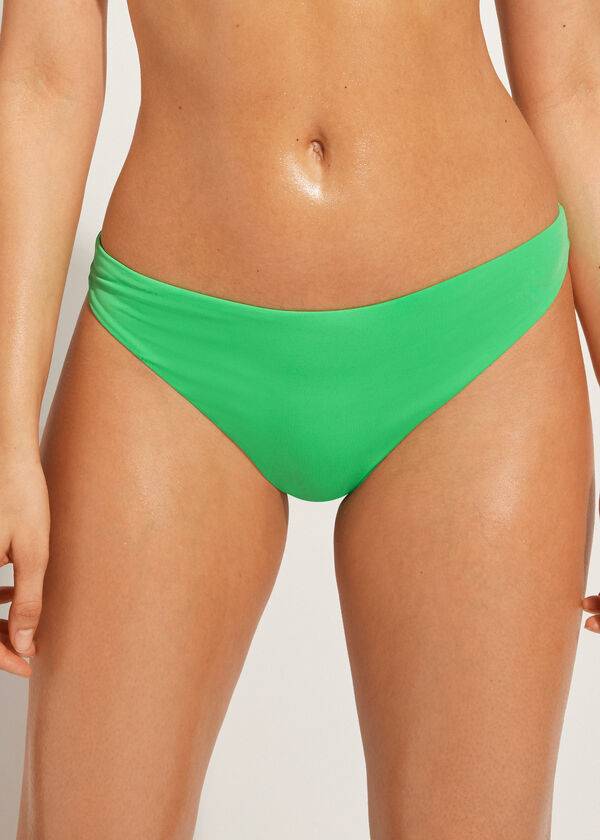 Ženski spodnji del bikinija calzedonia indonesia eco z nizkim pasom zelene barve