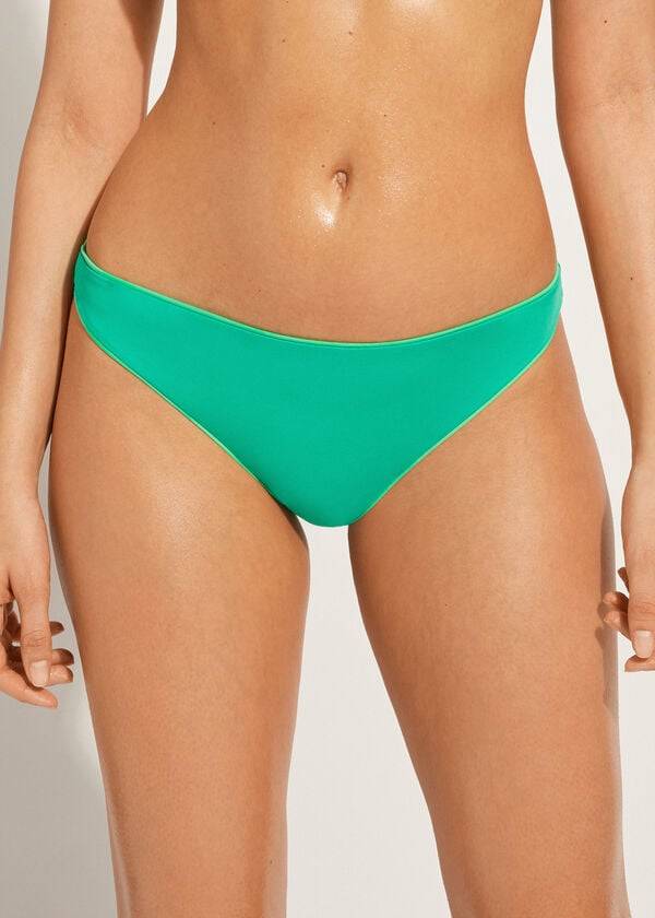 Ženski spodnji del bikinija calzedonia indonesia eco z nizkim pasom zelene barve