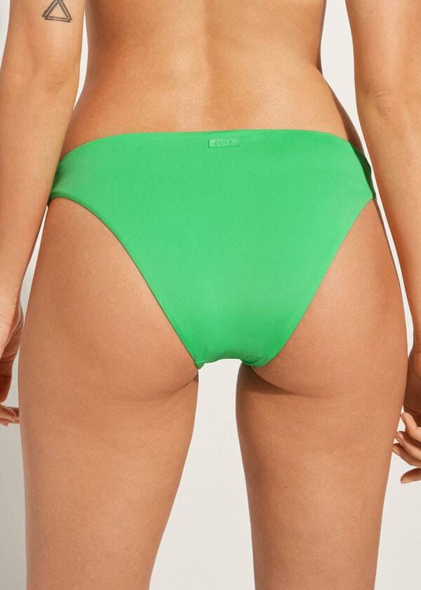 Ženski spodnji del bikinija calzedonia indonesia eco z nizkim pasom zelene barve