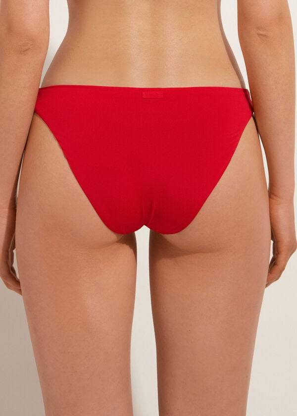 Ženski spodnji del bikinijev calzedonia indonesia eco z nizkim pasom rdeč