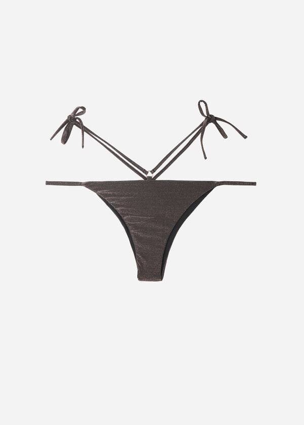 Ženski bikini spodnji del calzedonia lamé brazilski s stranskimi stringi hollywood črne barve