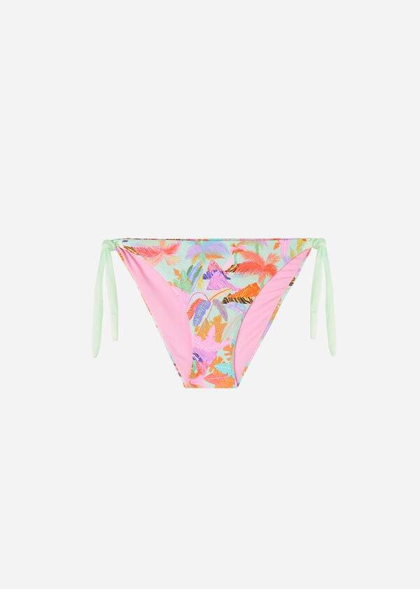 Ženski bikini spodnji del calzedonia foliage tahiti s stranskim zavezovanjem zelene barve