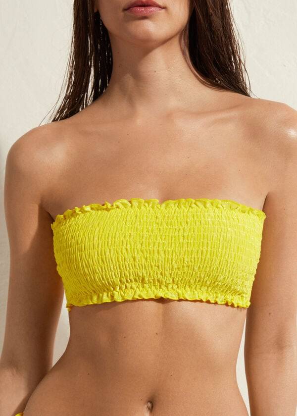 rumeni ženski zgornji del bikinija calzedonia bandeau formentera