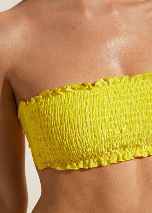 rumeni ženski zgornji del bikinija calzedonia bandeau formentera