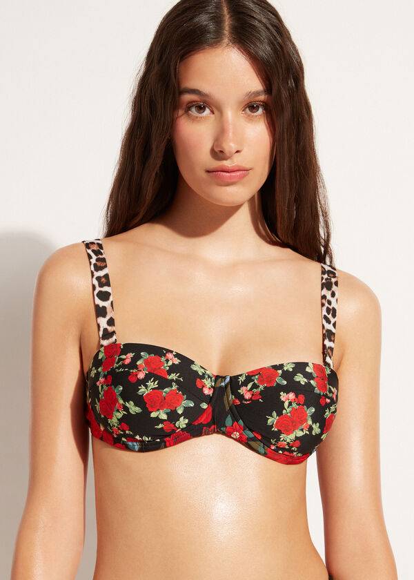 rozačrn ženski rahlo podložen zgornji del bikinija calzedonia bandeau nizza