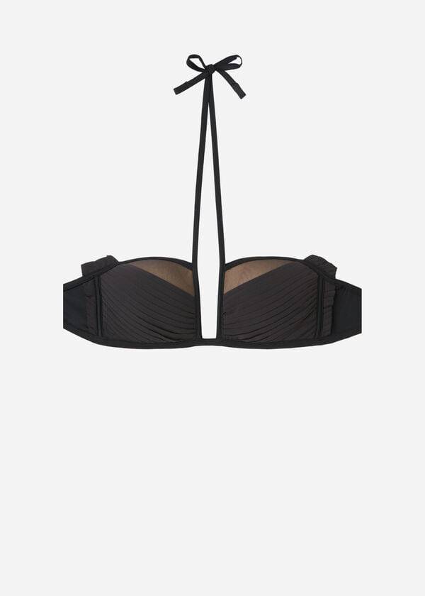 Ženski zgornji del bikinijev calzedonia bandeau z rahlim podplatom tokyo črne barve