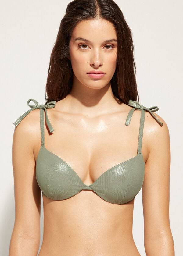 Ženski zgornji del bikinijev calzedonia graduated padded push up antigua zelen